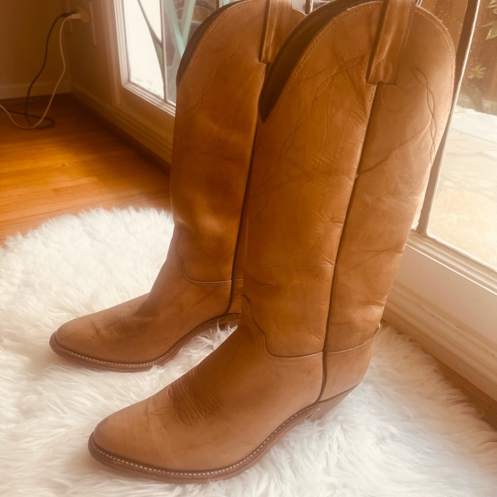 Beautiful leather tan cowboy (style) boots-great for any season!